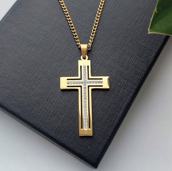 (18K Gold Filled) Cross Crystal Pendant Necklace NSS11ZX-9 Carousel 1