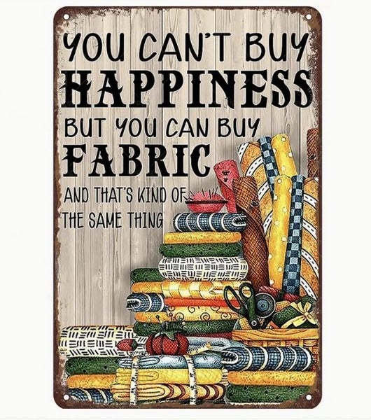 - Tin/Metal Wall Sign (Fabric) - You Can’t Buy Happiness - Vertical Rectangle Carousel 1