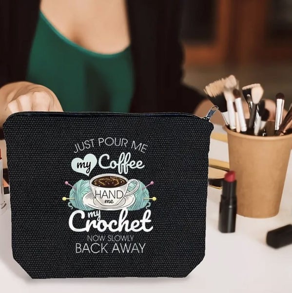 - Makeup Bag, Toiletry Bag, Craft Bag - Crochet #2 - Just Pour Me My Coffee Carousel 1
