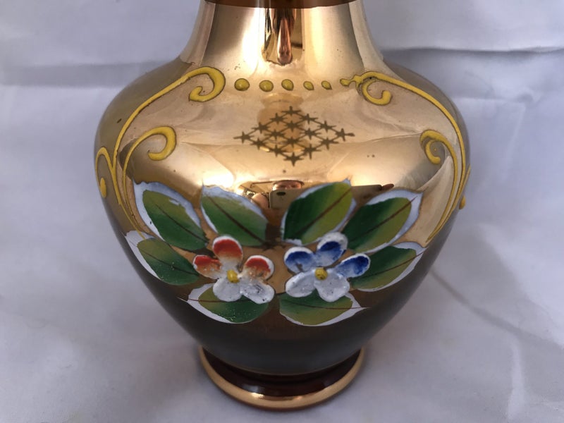 $1 NR! Delicate venetian amber glass vase handpainted 73/4 Carousel 2