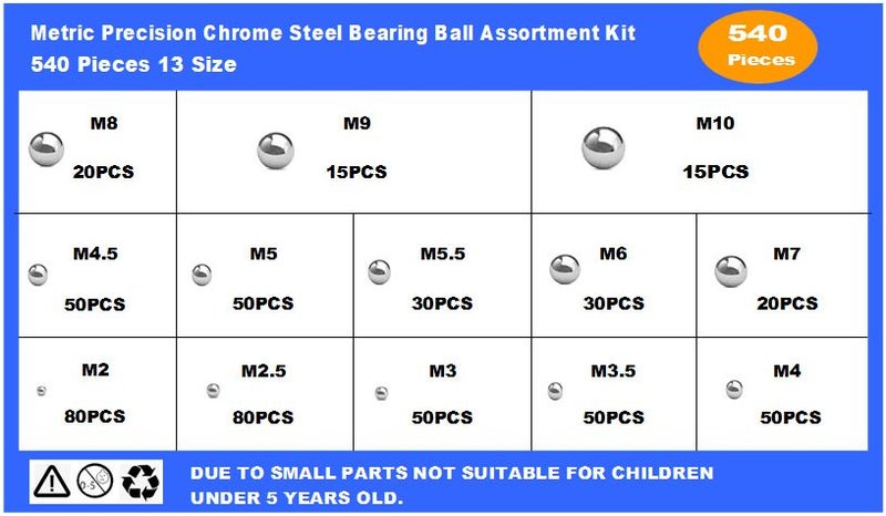 Loose Bicycle Bearing Balls Assortment Kit 540pcs63620946214659114