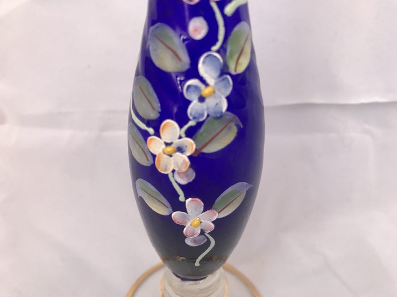 $1 NR! Sweet cobalt blue venetian glass vase handpainted 75/4 Carousel 2