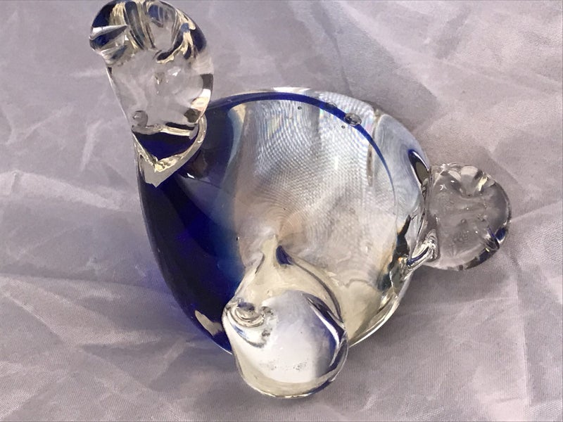 $!NR! Collectable blue & clear art glass Turtle figurine 80/4 Carousel 2