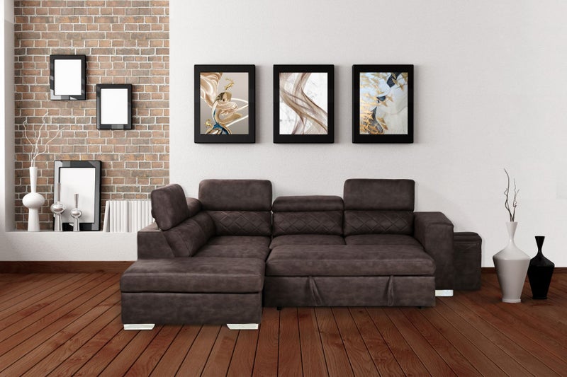 CASSIA Sectional Sofa/Sofa Bed with Storage & 2 Ottomans-Chaise Facing Right Carousel 1