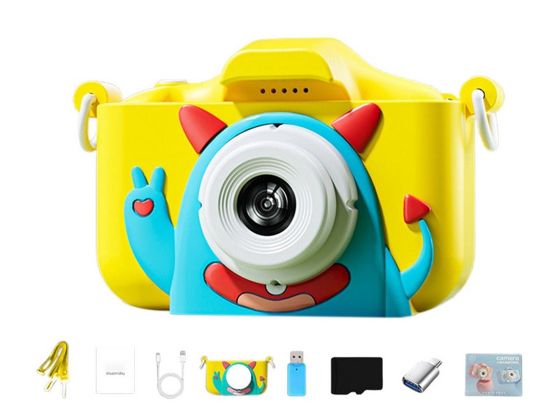 Kids Digital Camera Portable Video Camera with 64G TF Card Card Reader Yellow Carousel 1