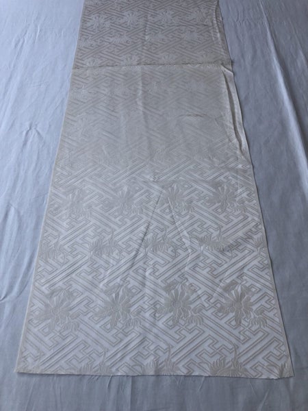 Vintage Cream Woven Rinzu Silk Kimono Panel Fabric Piece Carousel 1
