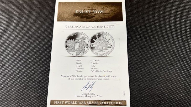 Australian "Enlist Now!" Proof-Like Silver Coin with COA - Lot Q348 Carousel 4