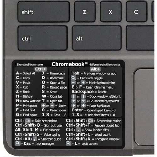 Chromebook OS Laptop Reference Keyboard Shortcut Sticker - Black, No-Residue Carousel 1