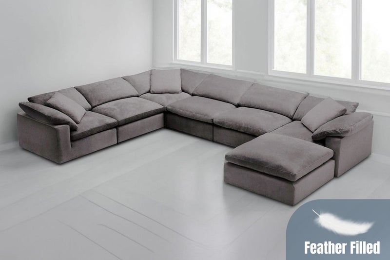 FEATHERSTONE Feather-Filled Modular Sofa - 2x Corner + 2x 1.5 Seat Armless Carousel 1