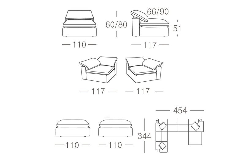 FEATHERSTONE Feather-Filled Modular Sofa - 2x Corner + 2x 1.5 Seat Armless Carousel 2