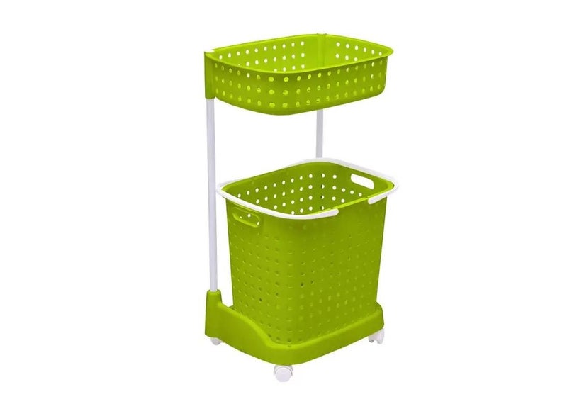 2 Tier Bathroom Laundry Clothes Baskets Bin Hamper Mobile Rack Removable Shelf Carousel 1