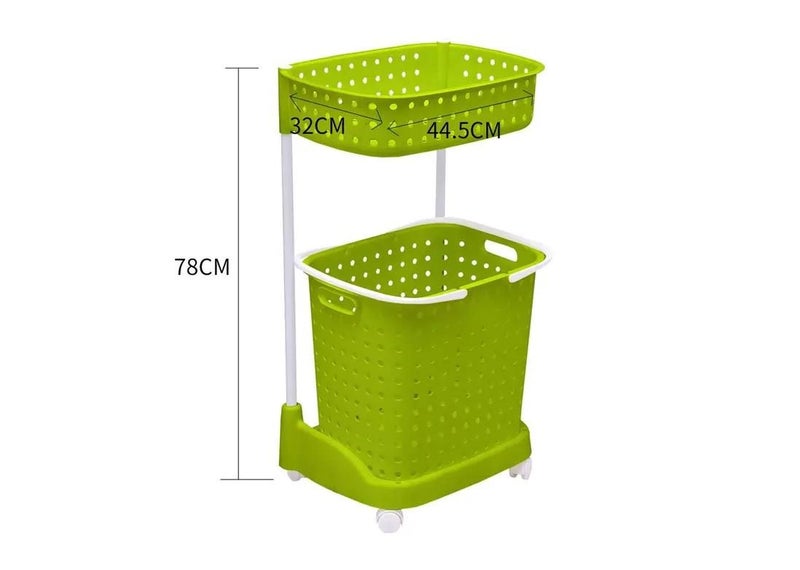 2 Tier Bathroom Laundry Clothes Baskets Bin Hamper Mobile Rack Removable Shelf Carousel 2