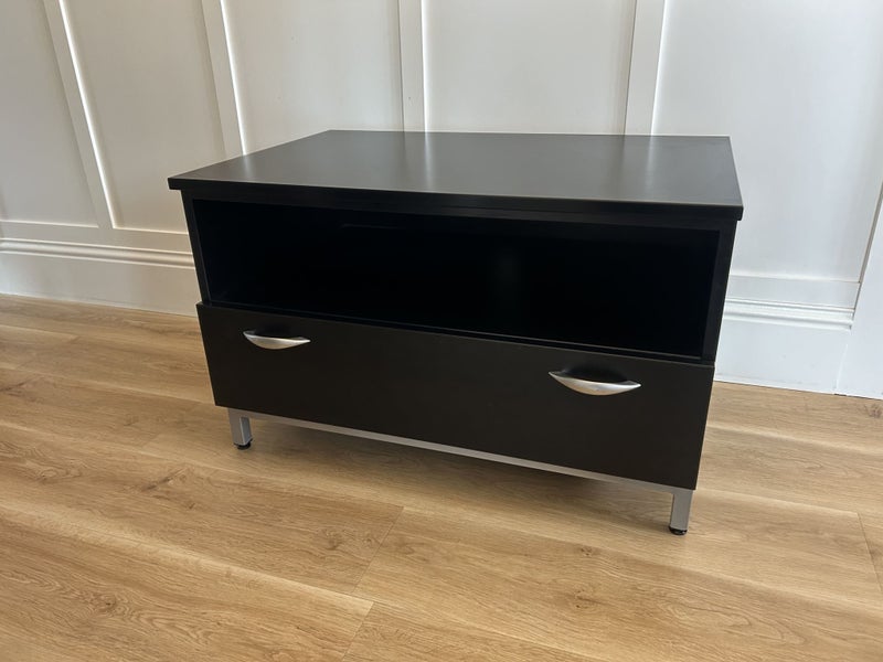 Black entertainment unit / Fish tank stand base on metal legs with large drawer Carousel 1