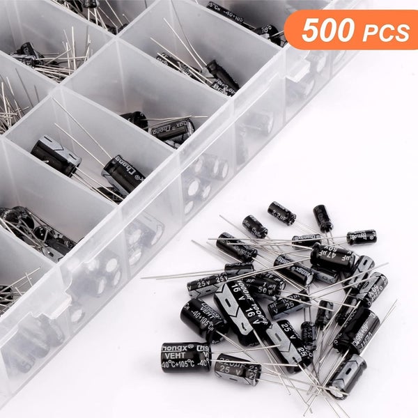 24Value 500pcs Electrolytic Capacitor Assortment Box Kit Range 0.1uF-1000uF64242140219266113