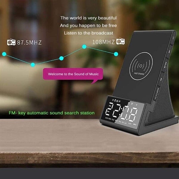 Wireless Charger Bluetooth Speaker Clock Alarm Clock Radio Desktop Bedside Audio Carousel 2