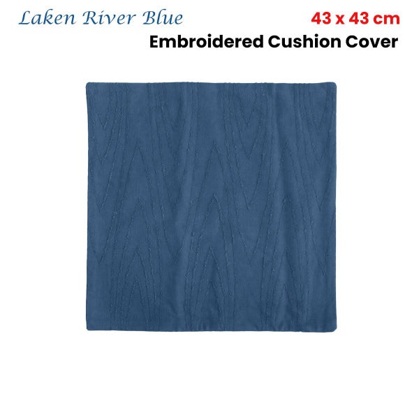 J Elliot Home Laken River Blue Embroidered Cotton Cushion Cover 43 x 43cm Carousel 2