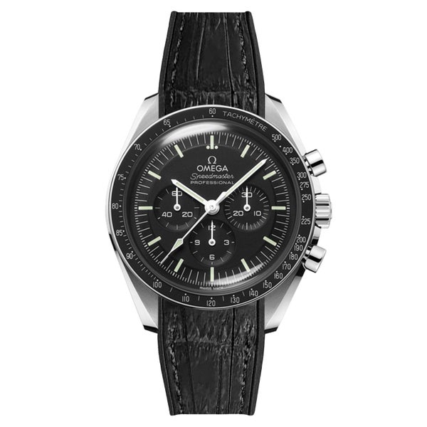 Embossed Alligator Curved End Premium Rubber Watch Strap for Omega Speedmaste... Carousel 1