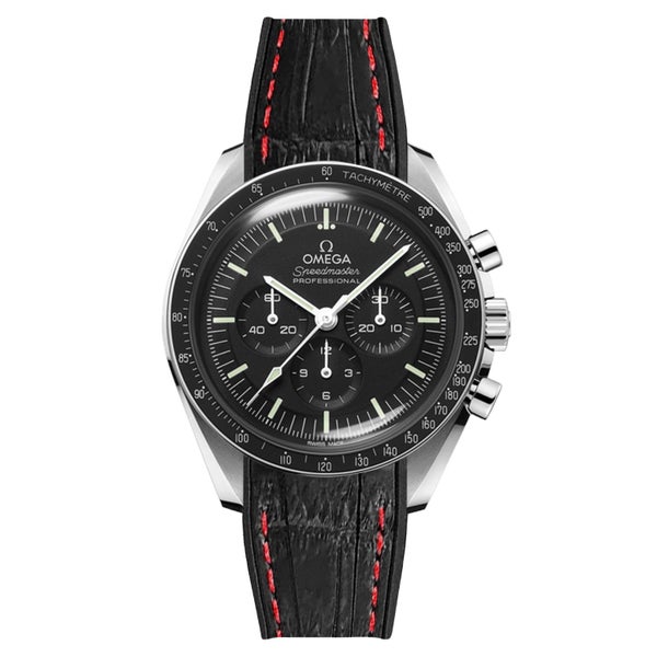 Embossed Alligator Curved End Premium Rubber Watch Strap for Omega Speedmaste... Carousel 1