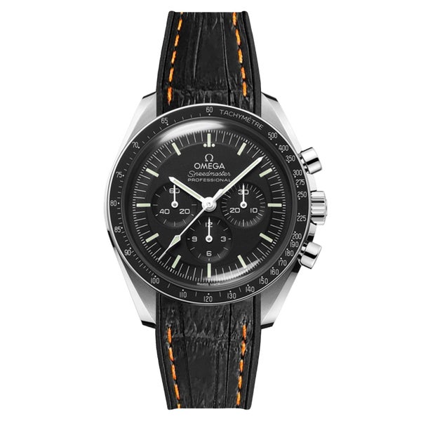 Embossed Alligator Curved End Premium Rubber Watch Strap for Omega Speedmaste... Carousel 1