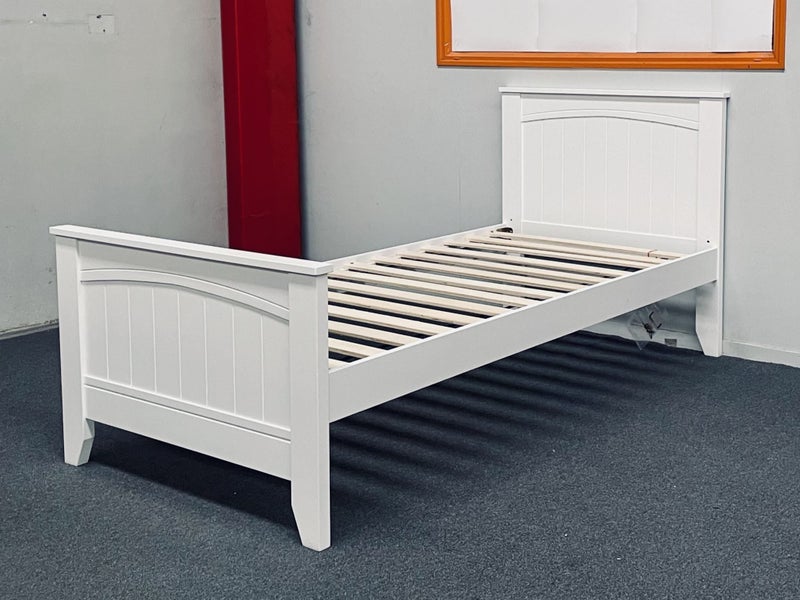 Emilia Solid Hardwood Single Bed (White) | Made in Malaysia Carousel 1