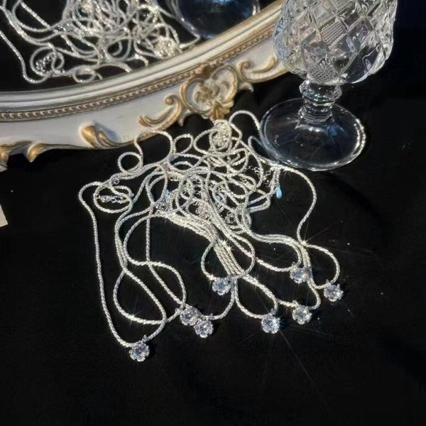 Popular S Sterling Sier Sparkling Necklace for Women Light Round White Diamon... Carousel 6