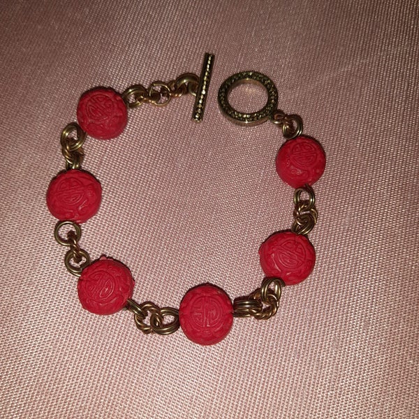 BEAUTIFUL VINTAGE CINNABAR BEAD BRACELET with Secure Hardware (MC) Carousel 10