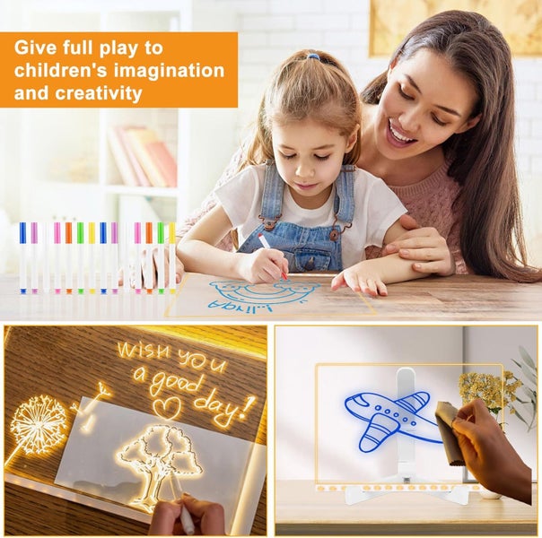LED Note Board with Colors, Acrylic Dry Erase Board with 7 Pens for Office Home Carousel 2