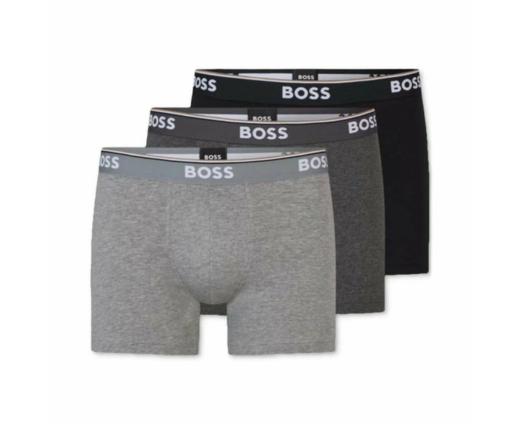 Hugo Boss Men's Power Tipped Logo Waistband Boxer Briefs 3-Pack - Black/Charc... Carousel 1
