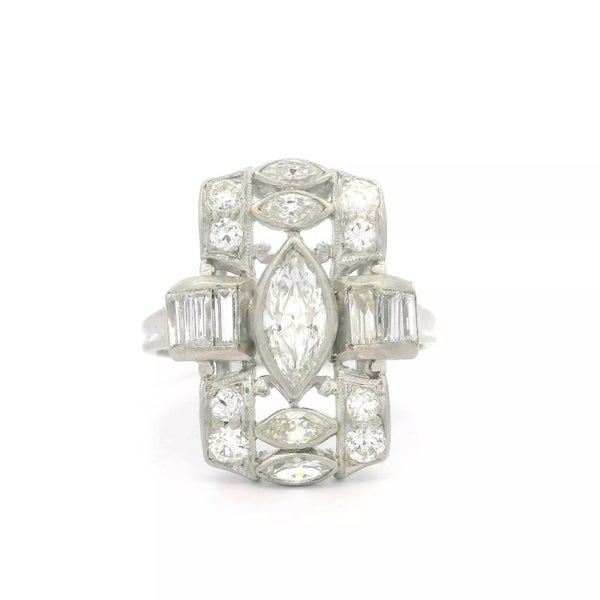 Antique Art Deco Platinum1.30ctw Marquise and Baguette Diamond Dinner Ring Carousel 2