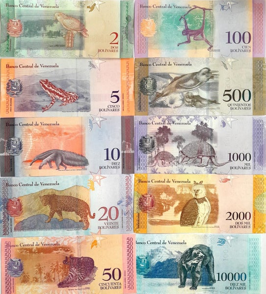 VENEZUELA 2016-18 Set of 10 animals, birds, monkey, eagle, frog banknotes UNC Carousel 1
