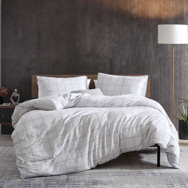 Kenneth Cole Holden Grid Quilt Cover Set Grey King 3pce Carousel 1