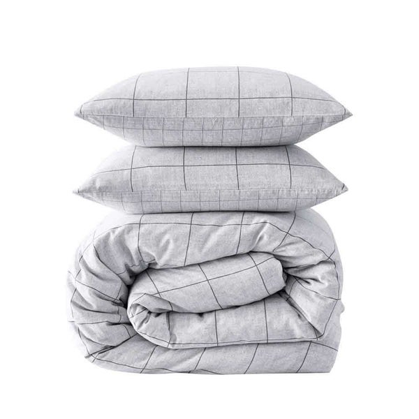 Kenneth Cole Holden Grid Quilt Cover Set Grey King 3pce Carousel 4