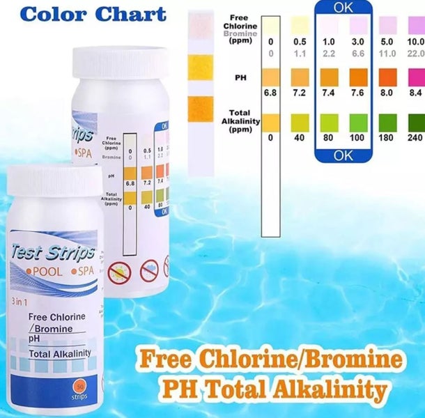 50PCS 3 In 1 Swimming Pool Spa Hot Tubs Chemistry PH Value Water Test Strip Kit Carousel 2