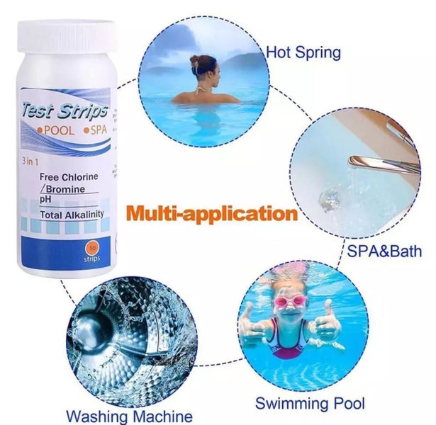 50PCS 3 In 1 Swimming Pool Spa Hot Tubs Chemistry PH Value Water Test Strip Kit Carousel 7