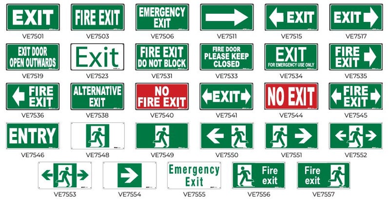 Emergency/Fire Exit Signs - PVC 300 x 150mm Carousel 1