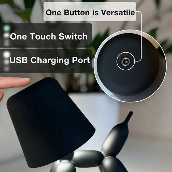 1pc Modern Balloon Dog LED Table Lamp - Black Carousel 3