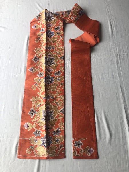 Vintage Japanese Woven Silk Floral Kimono Obi Belt Old Textile Wall Art Carousel 2