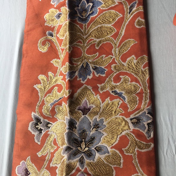 Vintage Japanese Woven Silk Floral Kimono Obi Belt Old Textile Wall Art Carousel 1