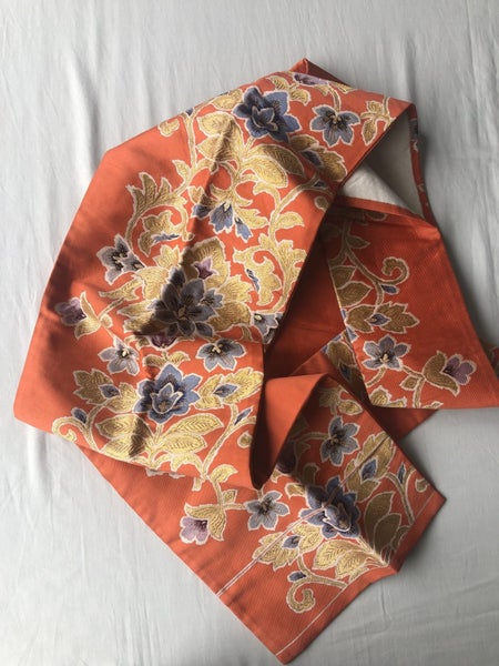 Vintage Japanese Woven Silk Floral Kimono Obi Belt Old Textile Wall Art Carousel 20