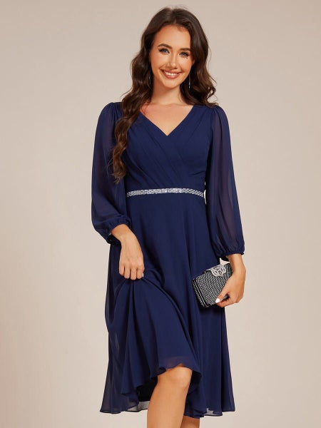 Stacey navy short length gown with sleeves s8 Express NZ wide63622907118082114