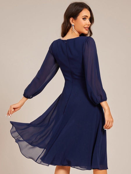 Stacey navy short length gown with sleeves s8 Express NZ wide63622907118082111
