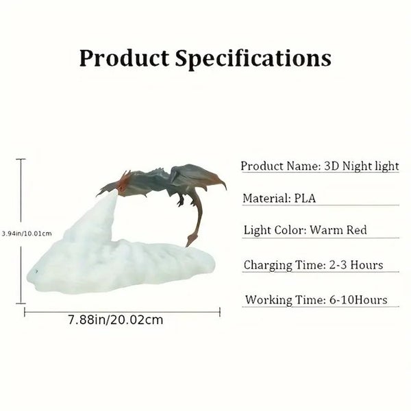 3D Fire Dragon Night Light Carousel 3