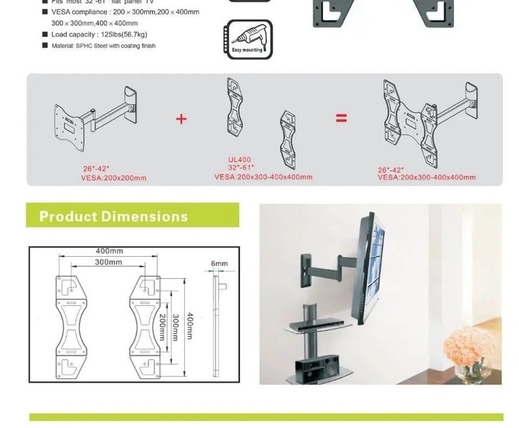 NB UL400 Universal Vesa TV Adapter Extension Bracket #1 (H5 Shelf - Papakura) Carousel 2