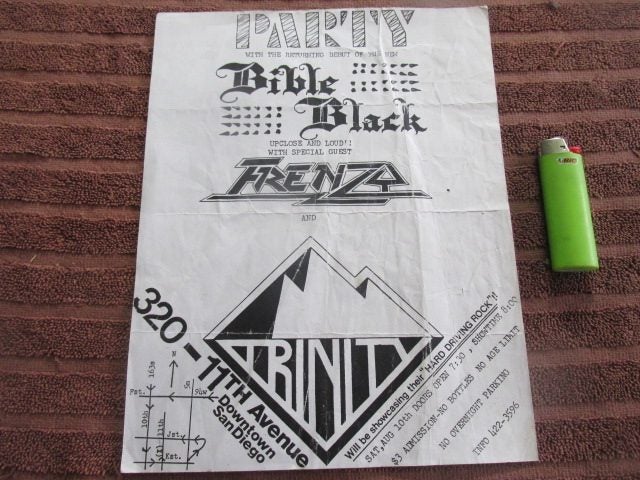 ORIGINAL 1980'S THRASH FLYER! BIBLE BLACK, FRENZY, TRINITY! Carousel 1