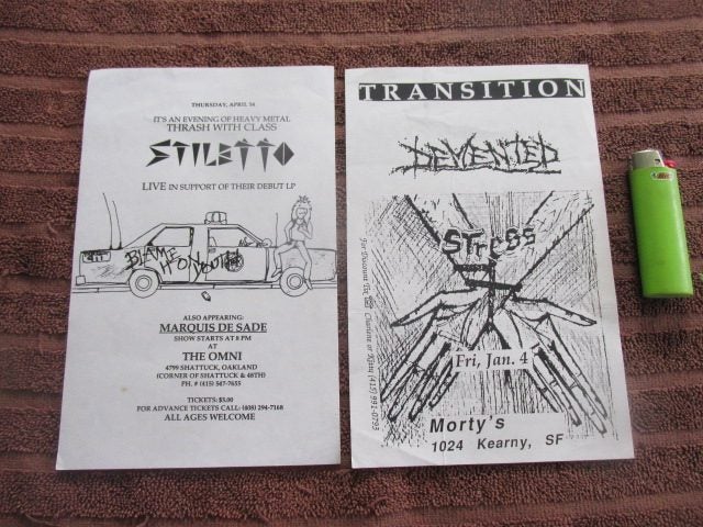 ORIGINAL 1980'S THRASH HANDBILLS! Demented, Stilletto Etc. Carousel 1