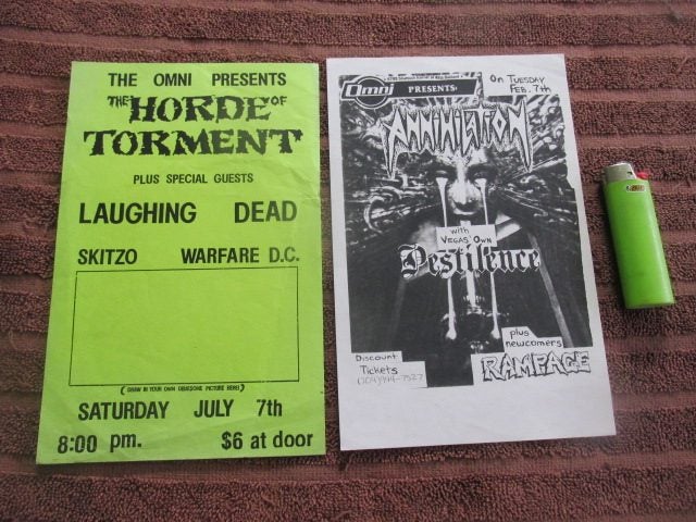 ORIGINAL 1980'S THRASH HANDBILLS! ANNIHILATION, PESTILENCE, SKITZO, WARFARE DC! Carousel 1