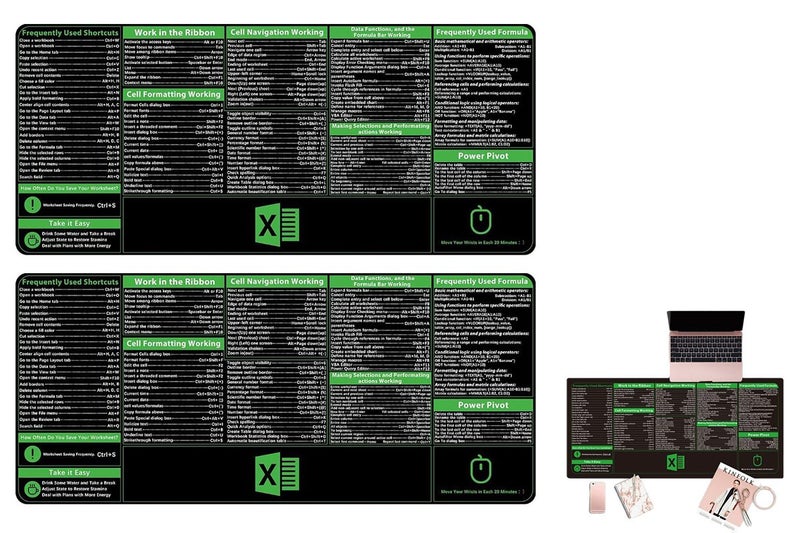 2Pcs Excel Shortcuts Office Mouse Pad Keyboard Mat Desk Giant Pad Carousel 1