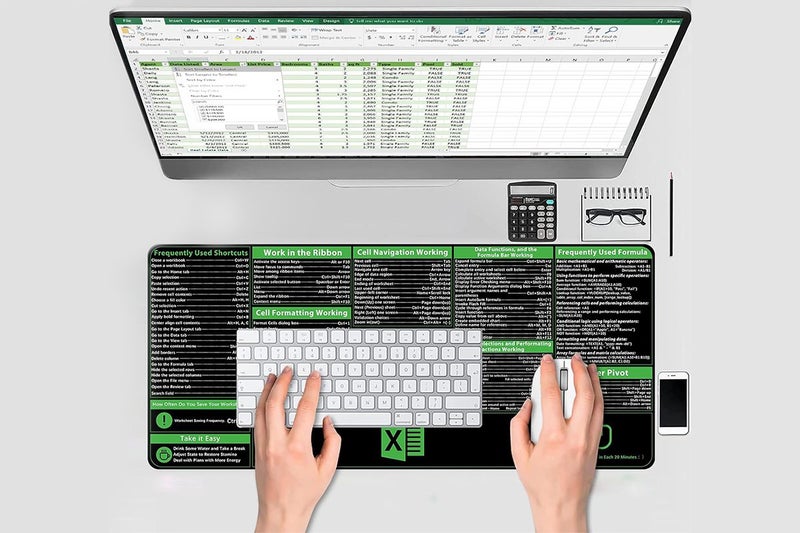 2Pcs Excel Shortcuts Office Mouse Pad Keyboard Mat Desk Giant Pad Carousel 2