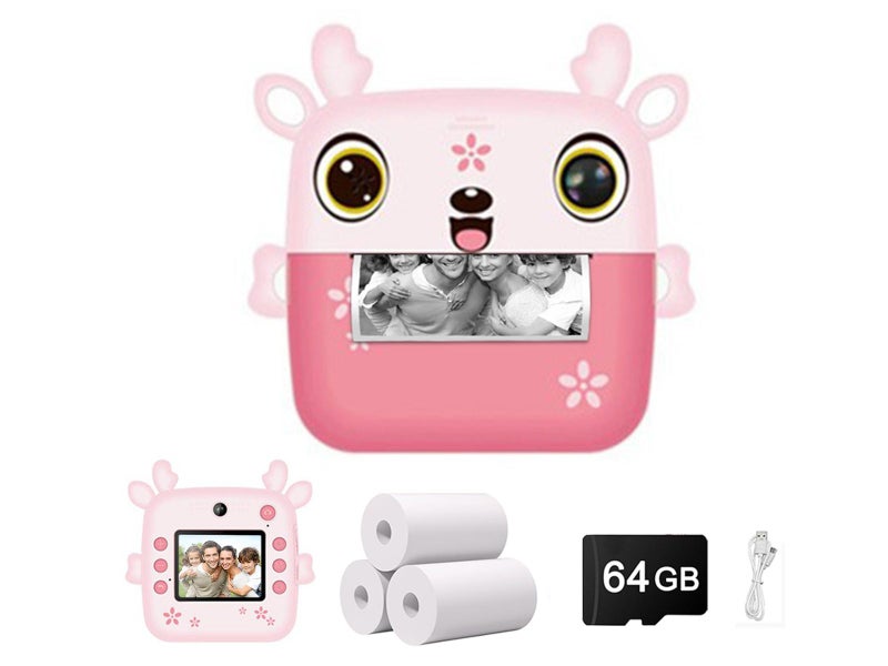 Instant Camera Dual Camera Print Cam 1080P Video Recorder Digital Camera Pink Carousel 1