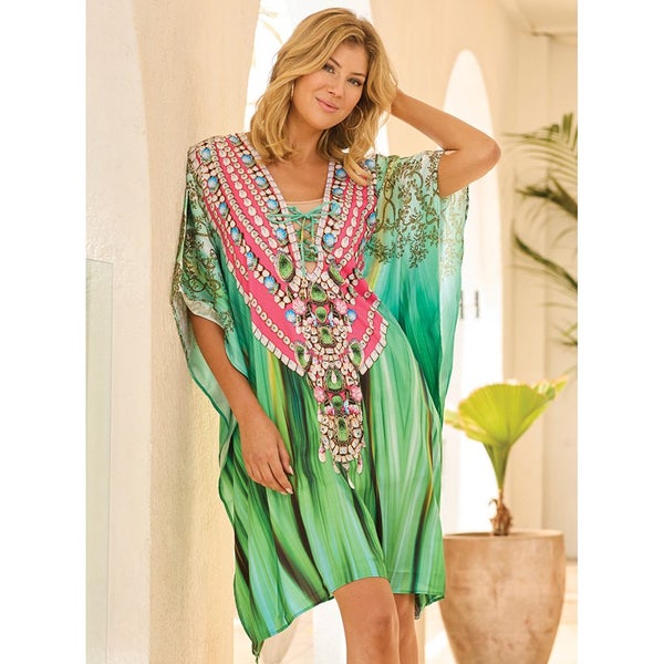 Print Short Kaftan - Medium - Green Carousel 1
